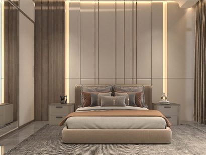 Modern bedroom interior in a luxury apartment – premium real estate design in Dubai